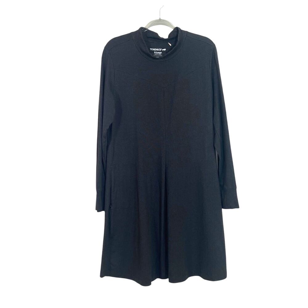 Toad & Co Organic Cotton Tencel Long Sleeve Mock Neck Dress Black Sz XL Outdoors